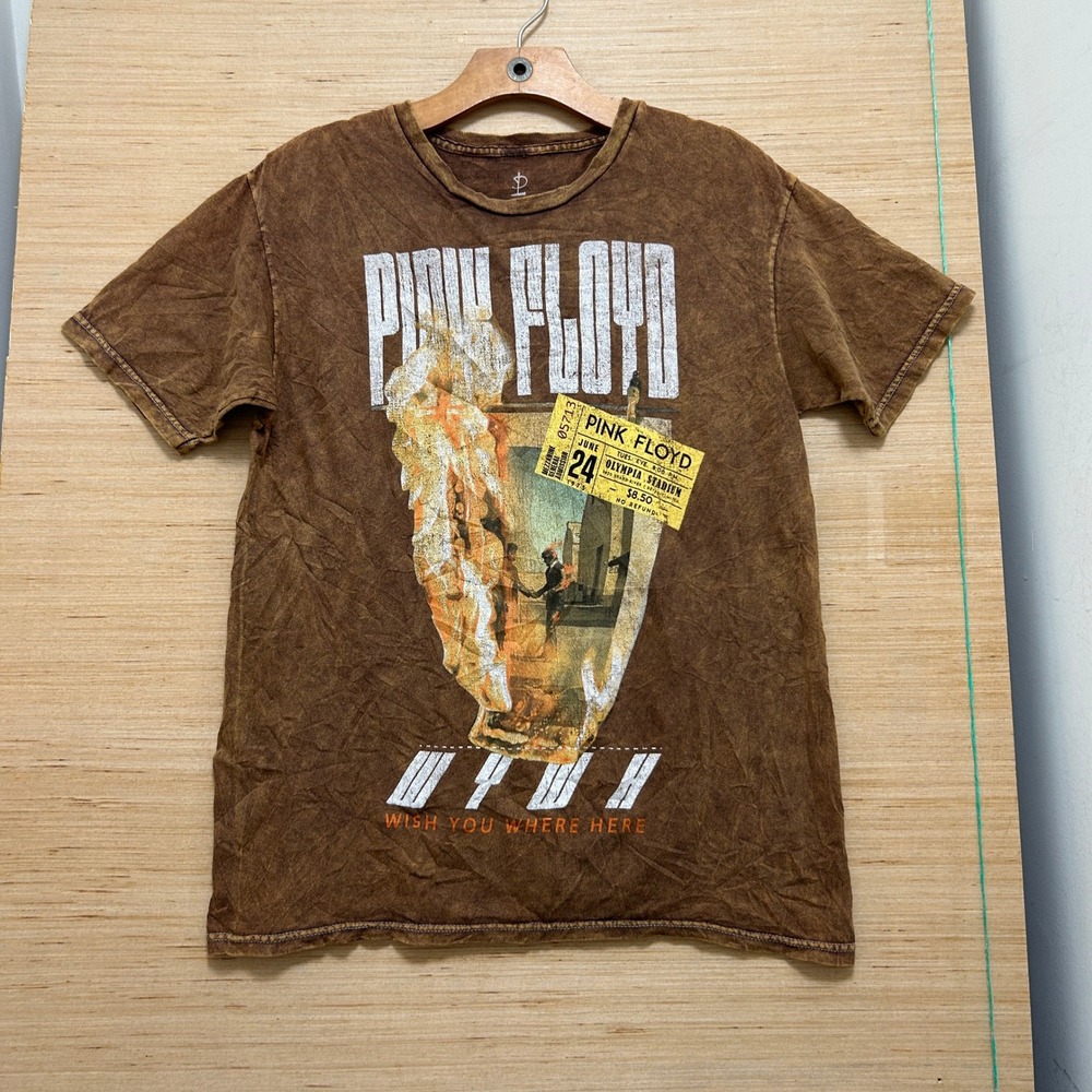 Pink Floyd Wish You Were Here Brown Mineral Wash Graphic T-Shirt Mens Medium